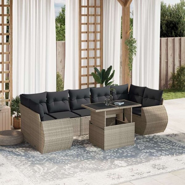 VidaXL Polyrattan Kerti Ülőgarnitúra - 8 részes - Világosszürke
