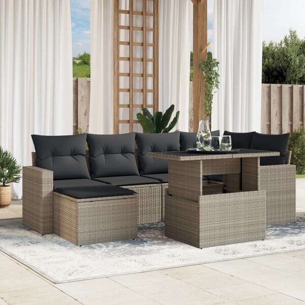 VidaXL Polyrattan Kerti Ülőgarnitúra - 7 részes, Világosszürke