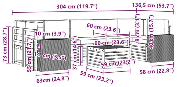 VidaXL Kültéri kanapé szett párnával 8 pcs Természetes és krémszínű