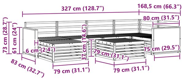 VidaXL Kültéri kanapé szett 7 pcs Természetes