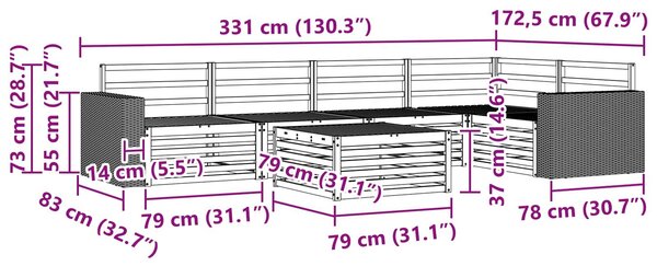 VidaXL Kültéri kanapé szett 6 pcs Természetes 79 x 79 x 37 cm
