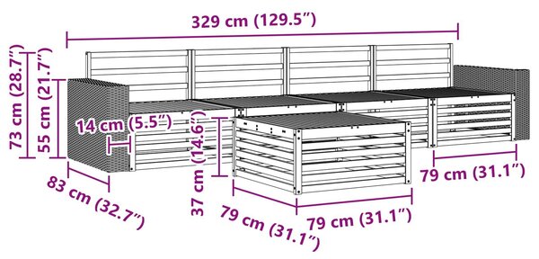 VidaXL Kültéri kanapé szett 5 pcs Természetes Tömör Akácfa