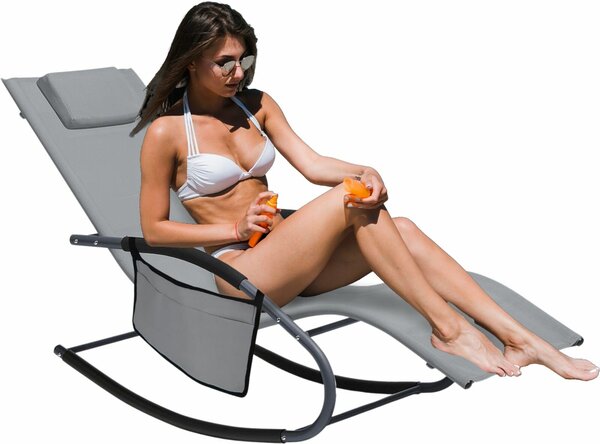 Függőágy stílusú kerti napozóágy, 148x63x87 cm, acél váz, textilene, ergonomikus kialakítás, világosszürke