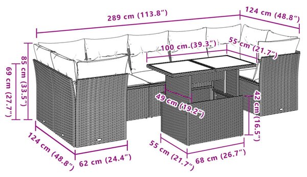 VidaXL Polyrattan Kerti Ülőgarnitúra - 8 részes - Világosszürke