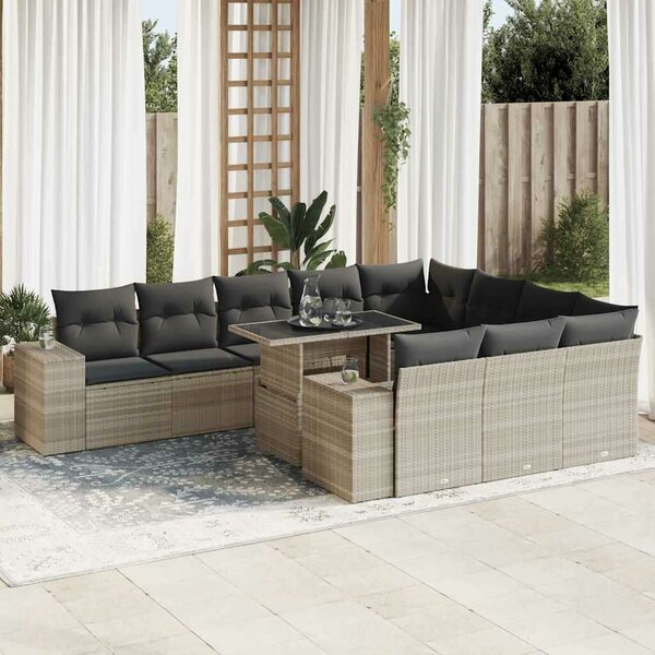 VidaXL 11 részes világosszürke polyrattan kerti ülőgarnitúra párnákkal