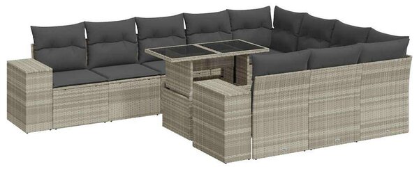 VidaXL 11 részes világosszürke polyrattan kerti ülőgarnitúra párnákkal