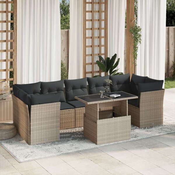 VidaXL Polyrattan Kerti Ülőgarnitúra - 8 részes - Világosszürke