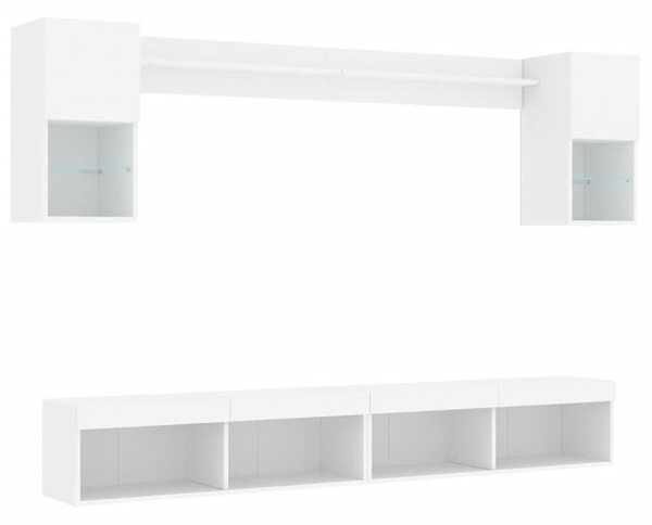 VidaXL 6 darab fehér szerelt fa fali TV-bútor LED-del