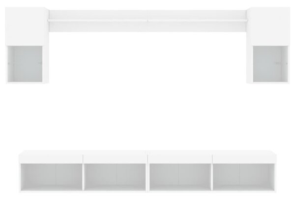 VidaXL 6 darab fehér szerelt fa fali TV-bútor LED-del