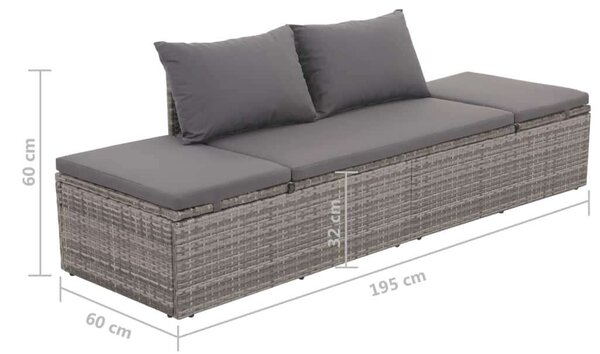 VidaXL Polyrattan Napozóágy - Szürke - 195x60 cm