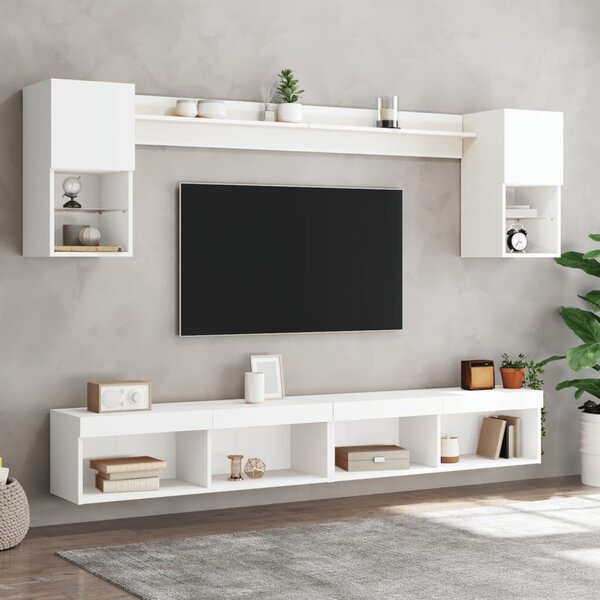 VidaXL 6 darab fehér szerelt fa fali TV-bútor LED-del