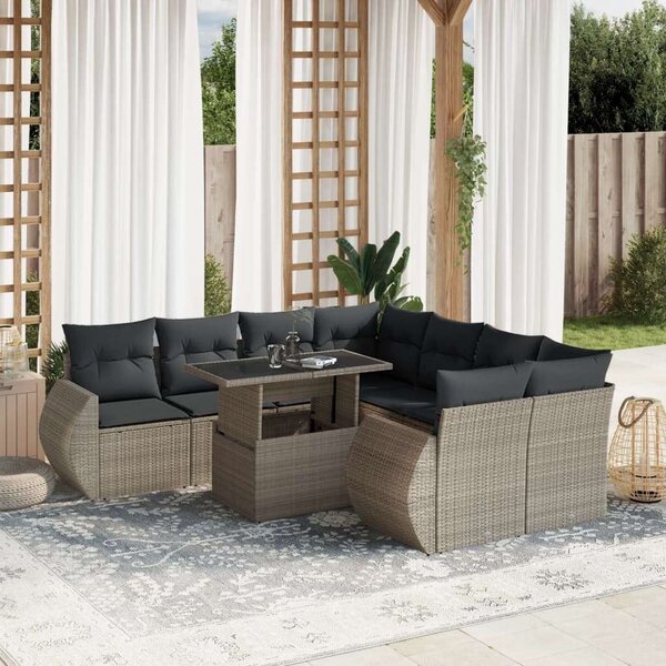 VidaXL Polyrattan Kerti Ülőgarnitúra - 9 részes, Világosszürke