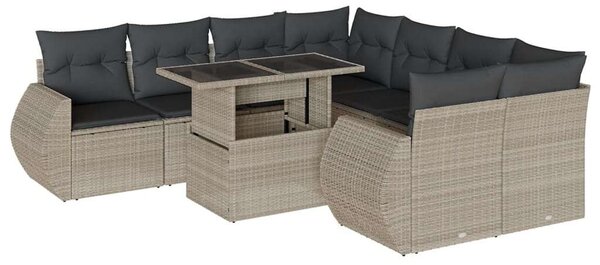 VidaXL Polyrattan Kerti Ülőgarnitúra - 9 részes, Világosszürke