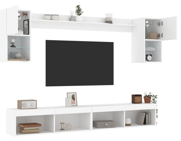 VidaXL 6 darab fehér szerelt fa fali TV-bútor LED-del