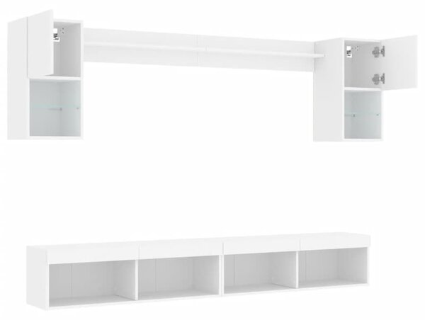 VidaXL 6 darab fehér szerelt fa fali TV-bútor LED-del