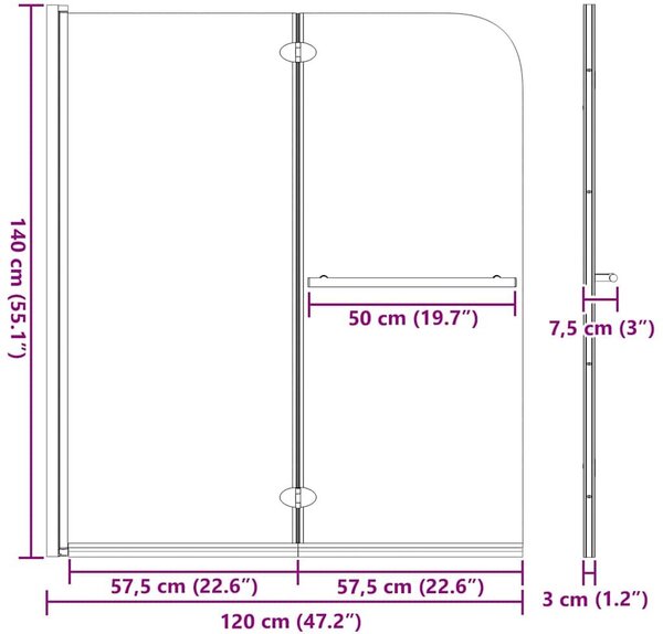 VidaXL Zuhanybeépítés Fekete 120 x 140 cm ESG üveg és alumínium