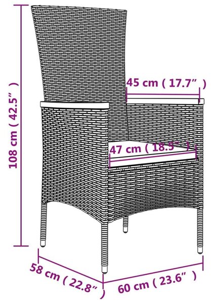 Polyrattan Kerti Étkezőgarnitúra - 9 részes - Szürke