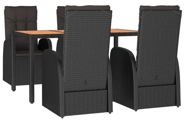 5 részes fekete polyrattan kerti étkezőgarnitúra párnákkal