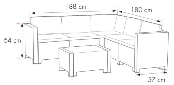 City Sarok Kerti Bútor Garnitúra - 7 Személyes - Grafit