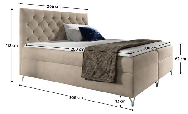 KONDELA Boxspring ágy, 200x200, bézs Velvet szövet, GULIETTE + ajándék