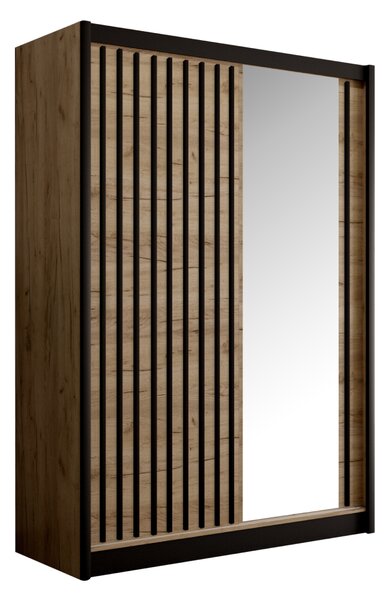 KONDELA Tolóajtós szekrény, craft tölgy/fekete, 150x215 cm, LADDER