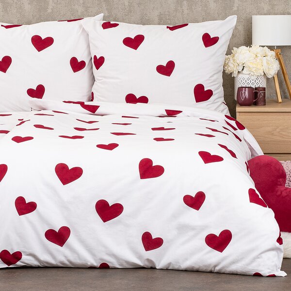 4Home Red Hearts pamut ágyneműhuzat, 140 x 200 cm, 70 x 90 cm