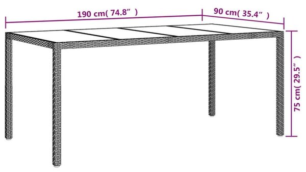 VidaXL Kerti Étkezőgarnitúra - 9 részes - Fekete Polyrattan
