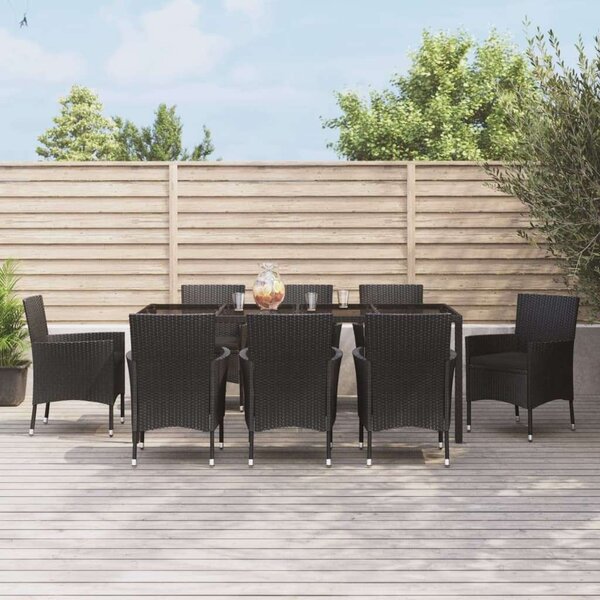 VidaXL Kerti Étkezőgarnitúra - 9 részes - Fekete Polyrattan