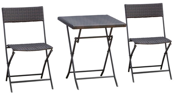 Asztali szett és 2 kerti szék, rattan, fekete, 60 x 60 x 72 cm