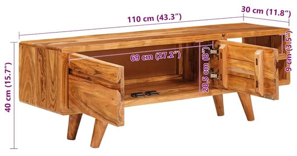 VidaXL TV szekrény polcokkal Barna 110 x 30 x 40 cm Tömör Akácfa