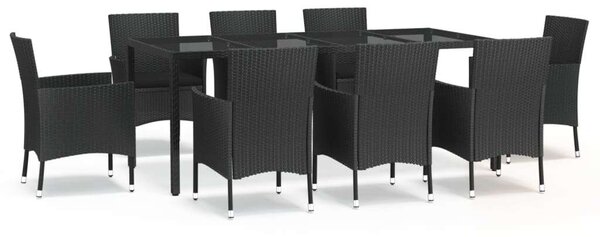 VidaXL Kerti Étkezőgarnitúra - 9 részes - Fekete Polyrattan