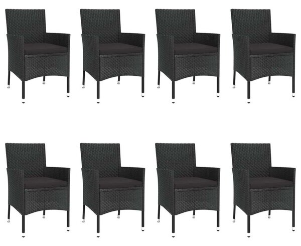 VidaXL Kerti Étkezőgarnitúra - 9 részes - Fekete Polyrattan