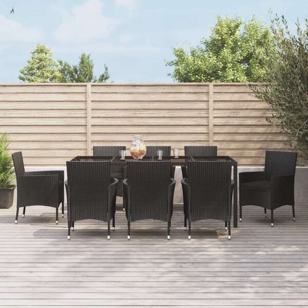 VidaXL Kerti Étkezőgarnitúra - 9 részes - Fekete Polyrattan