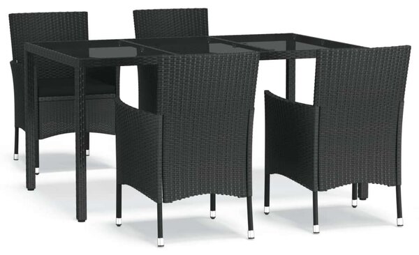 VidaXL Kerti Étkezőgarnitúra - 5 részes - Fekete Polyrattan