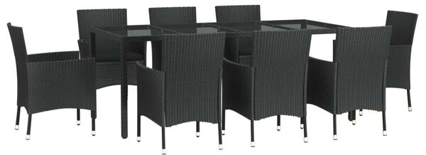 VidaXL Kerti Étkezőgarnitúra - 9 részes - Fekete Polyrattan