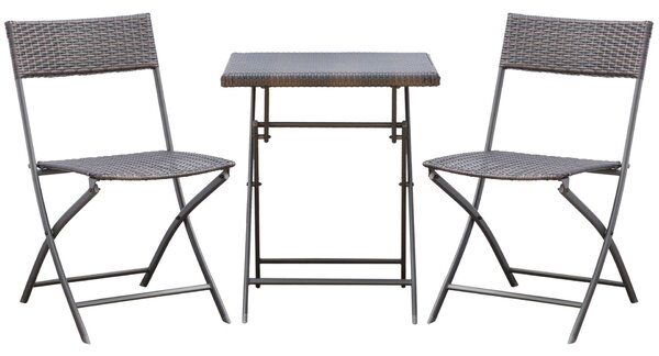 Asztali szett és 2 kerti szék, rattan, fekete, 60 x 60 x 72 cm