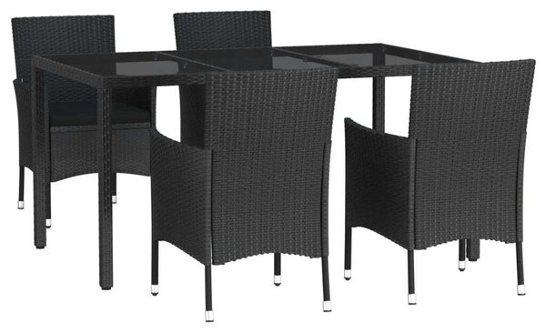 VidaXL Kerti Étkezőgarnitúra - 5 részes - Fekete Polyrattan