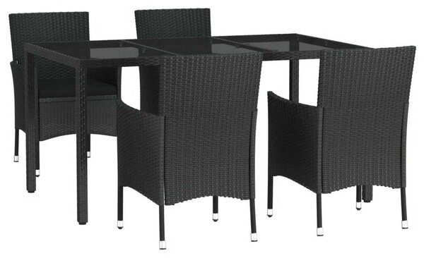 VidaXL Kerti Étkezőgarnitúra - 5 részes - Fekete Polyrattan