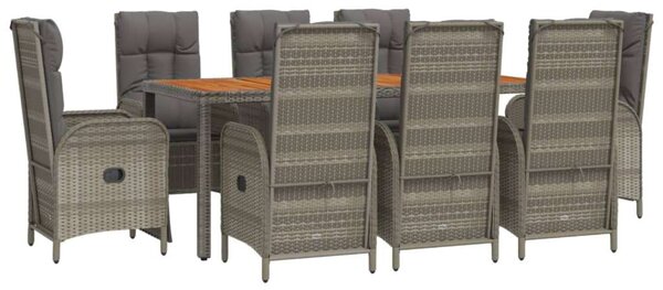 VidaXL 9 részes szürke polyrattan kerti étkezőgarnitúra párnával