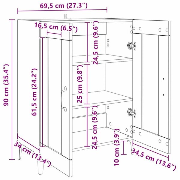 VidaXL Széf Artisan tölgy 69,5 x 34 x 90 cm Szerelt Fa
