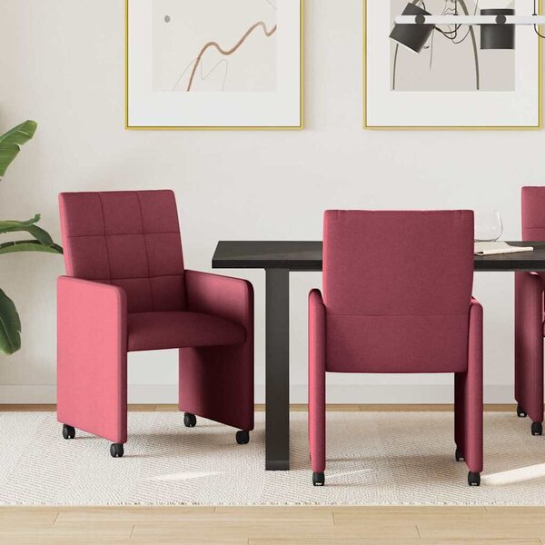 VidaXL Étkező Székek kerekekkel 2 pcs bordó 58 x 65 x 94 cm szövet
