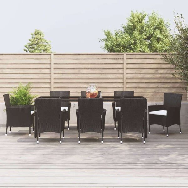 Polyrattan Kerti Étkezőgarnitúra - 9 részes - Fekete