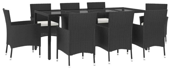 Polyrattan Kerti Étkezőgarnitúra - 9 részes - Fekete