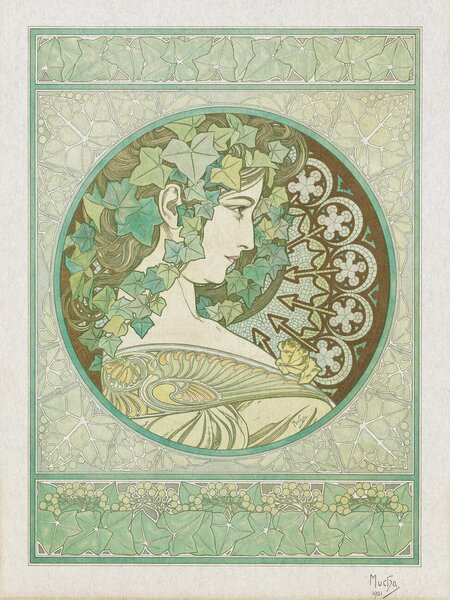 Festmény reprodukció Green Garden Ivy (Vintage Art Nouveau) - Alfons Mucha, (30 x 40 cm)