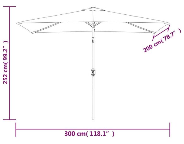 VidaXL Kültéri Napernyő - Fekete - 300x200 cm