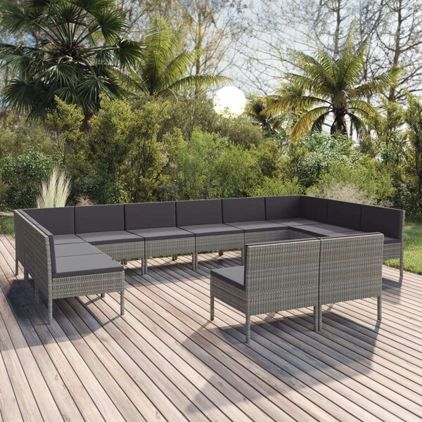 Polyrattan Kerti Ülőgarnitúra - 12 részes - Szürke