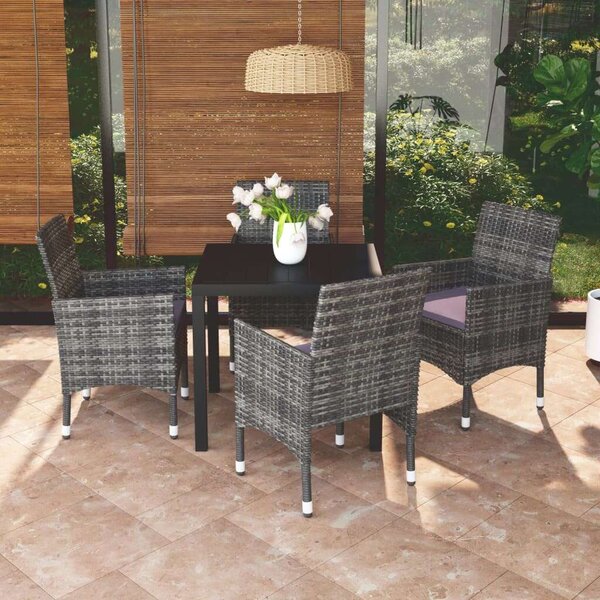 Polyrattan Kerti Étkezőgarnitúra - 5 részes - Szürke