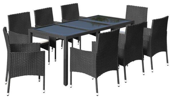 Polyrattan Kerti Étkezőgarnitúra - 9 részes - Fekete