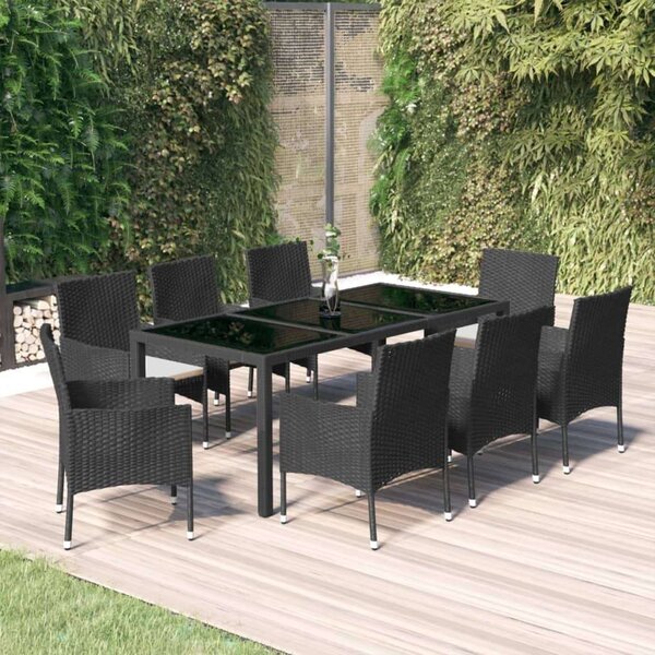 Polyrattan Kerti Étkezőgarnitúra - 9 részes - Fekete
