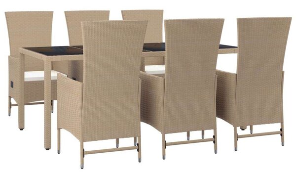 Polyrattan Kerti Étkezőgarnitúra - 7 részes - Bézs